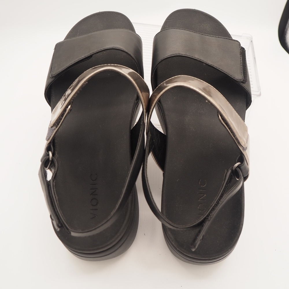 Vionic Fay Adjustable Wedge Sandals Black/Pewter Women's Sz 10 Platform Orthotic - Picture 6 of 8